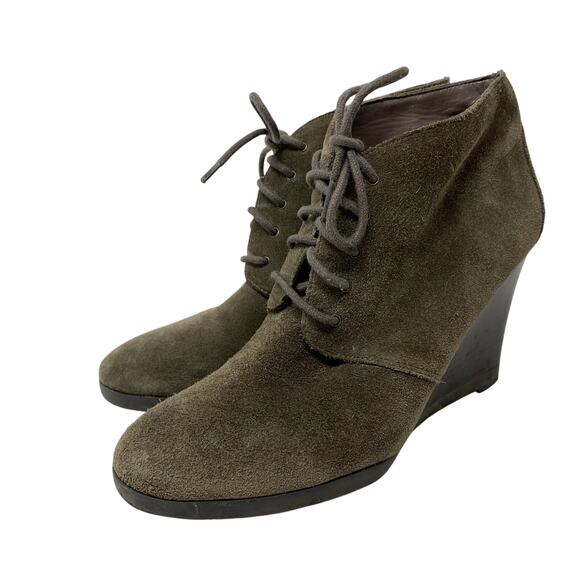 Franco Sarto Wedge Heel Ankle Booties Womens Size 8 Dark Olive Suede Leather - Picture 2 of 8